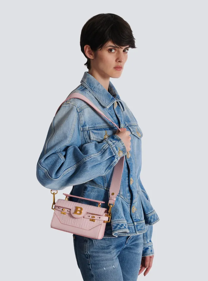Balmain Handbags Women BBuzz 19 Bag In Grained PB Labyrinth Leather Pink