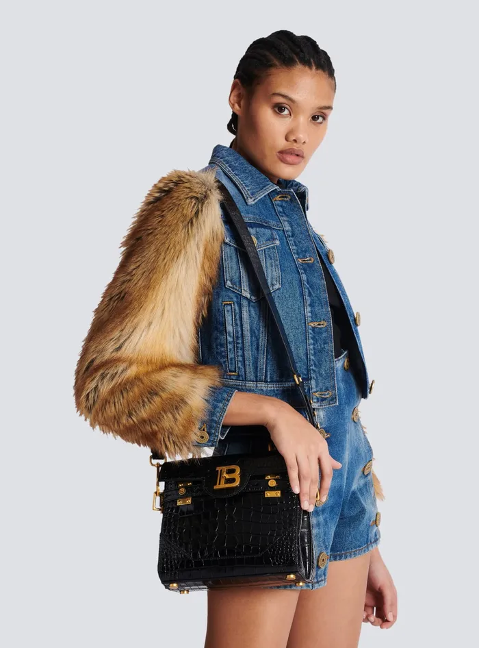 Balmain Handbags Women BBuzz 23 Bag In Crocodileprint Leather Black