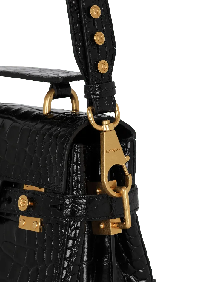 Balmain Handbags Women BBuzz 23 Bag In Crocodileprint Leather Black