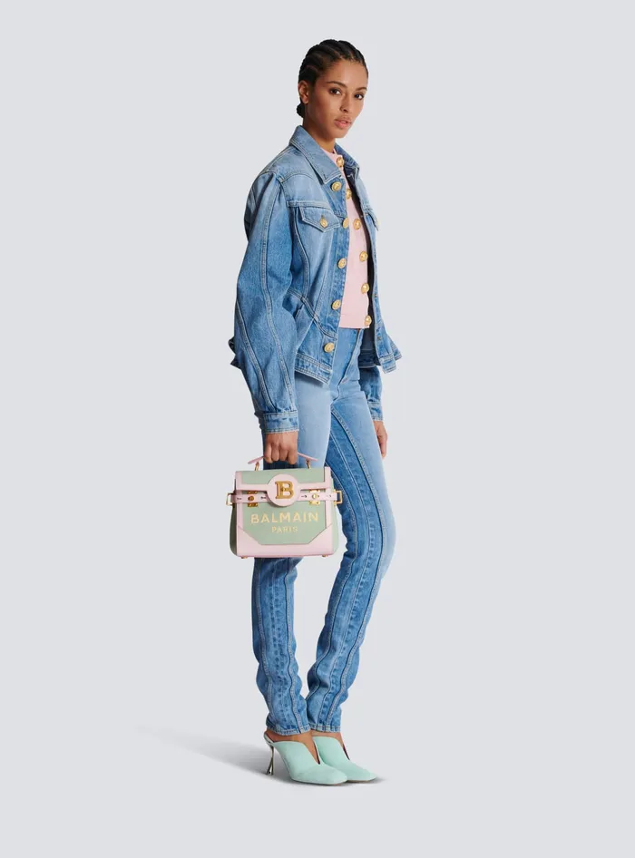 Balmain Handbags Women BBuzz 23 Leather And Canvas Bag Green
