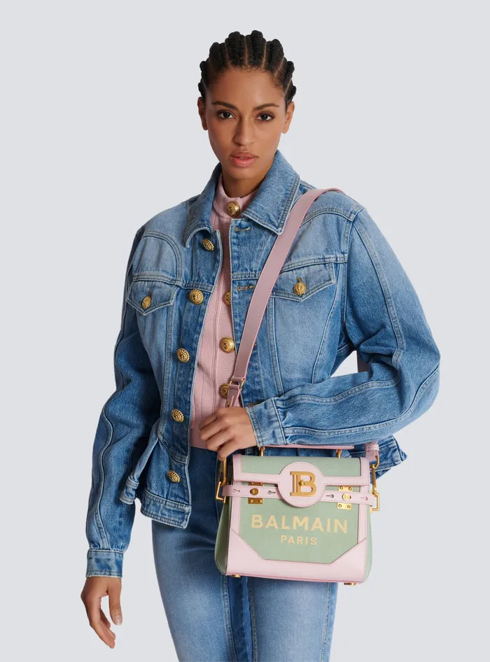 Balmain Handbags Women BBuzz 23 Leather And Canvas Bag Green