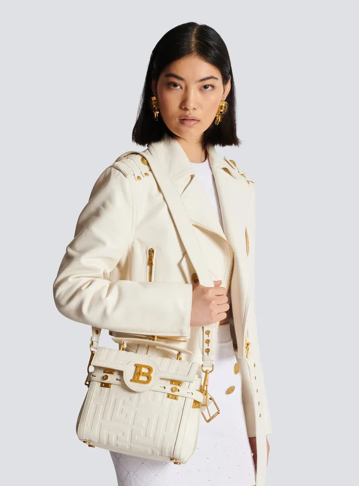 Balmain Handbags Women BBuzz 23 Monogram Grained Leather Bag Beige