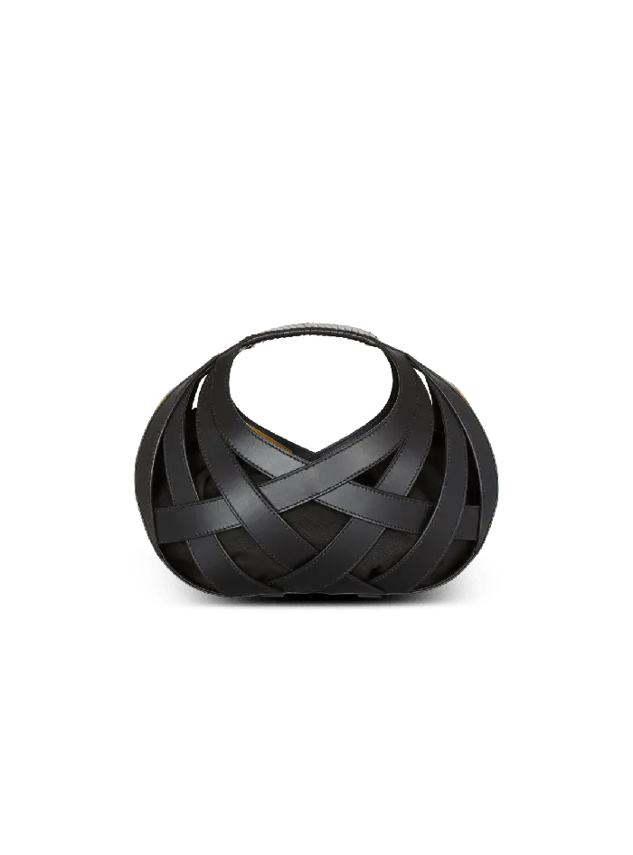 Balmain Handbags Women Calfskin Basket Bag With An Openwork Diamond Motif Black