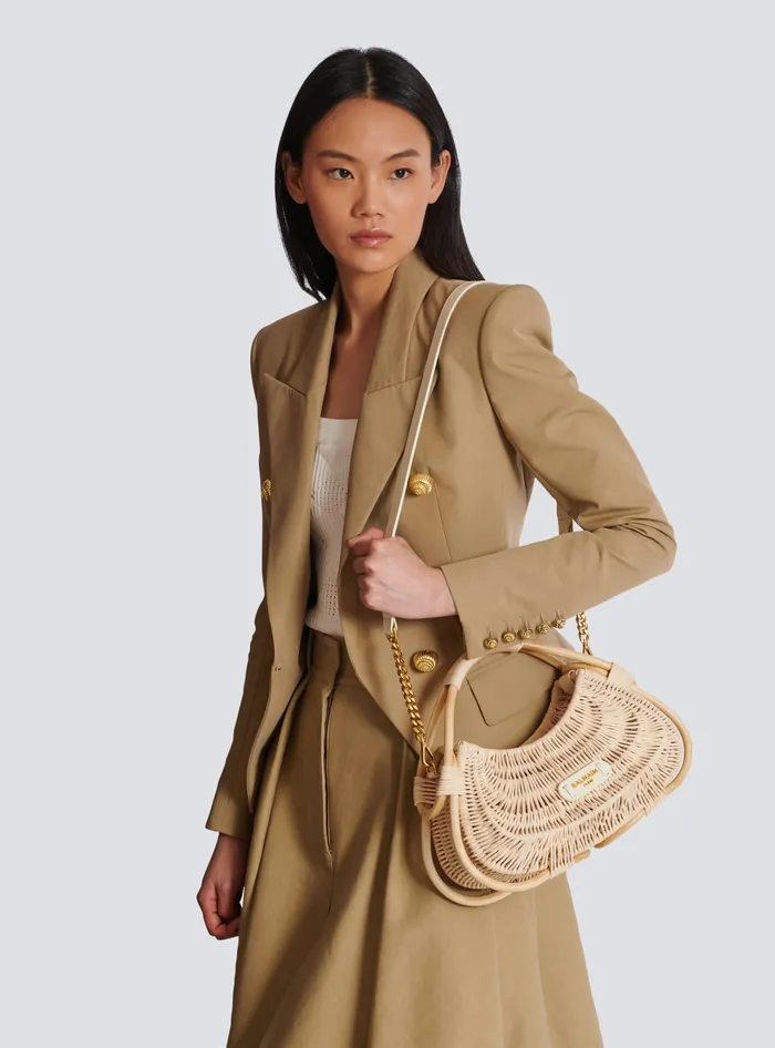 Balmain Handbags Women Medium Jolie Madame Wicker Basket Bag Beige