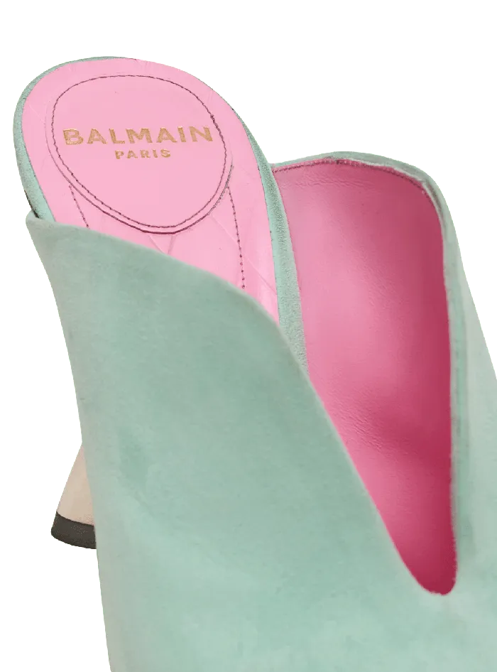 Balmain High Heels and Pumps Women Heeled Eden Mules In Suede Leather Blue