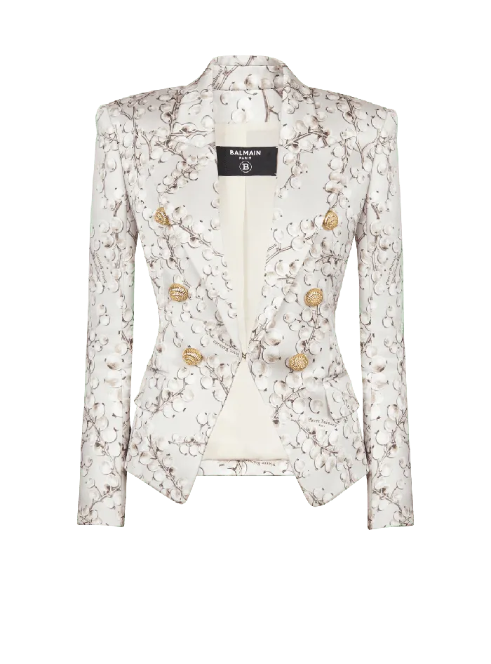 Balmain Jackets And Blazers Women 6button Satin Jacket With Redcurrant Print Beige
