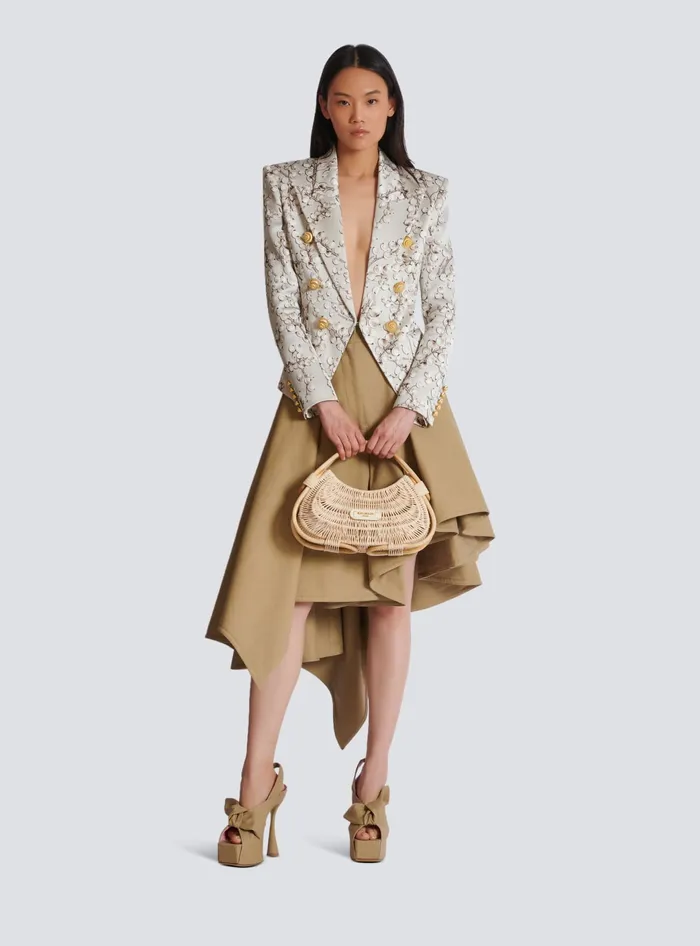 Balmain Jackets And Blazers Women 6button Satin Jacket With Redcurrant Print Beige