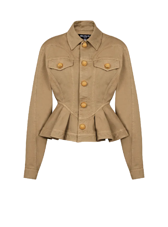 Balmain Jackets And Blazers Women Ruffled Cotton Canvas Jacket Beige