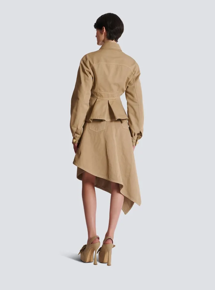 Balmain Jackets And Blazers Women Ruffled Cotton Canvas Jacket Beige