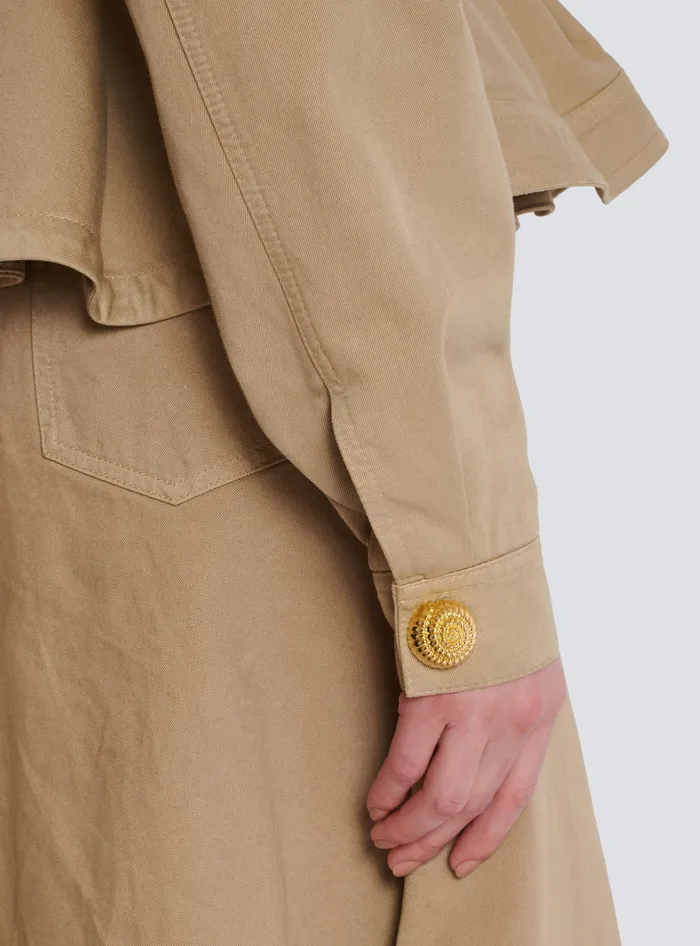 Balmain Jackets And Blazers Women Ruffled Cotton Canvas Jacket Beige