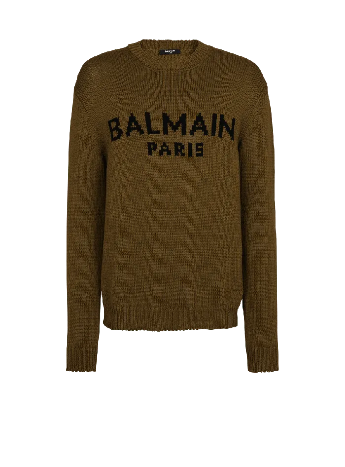 Balmain Knitwear Men Wool Paris Jumper Khaki