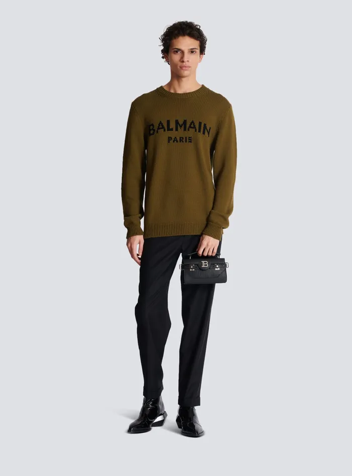 Balmain Knitwear Men Wool Paris Jumper Khaki