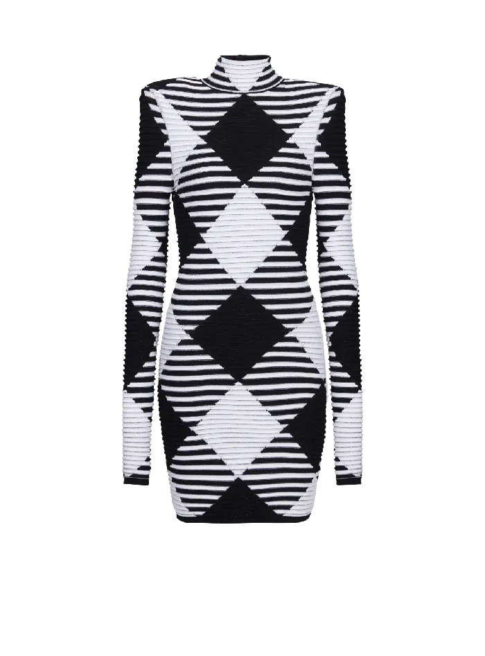 Balmain Knitwear Women Short Dress In Rolled Gingham Knit Black