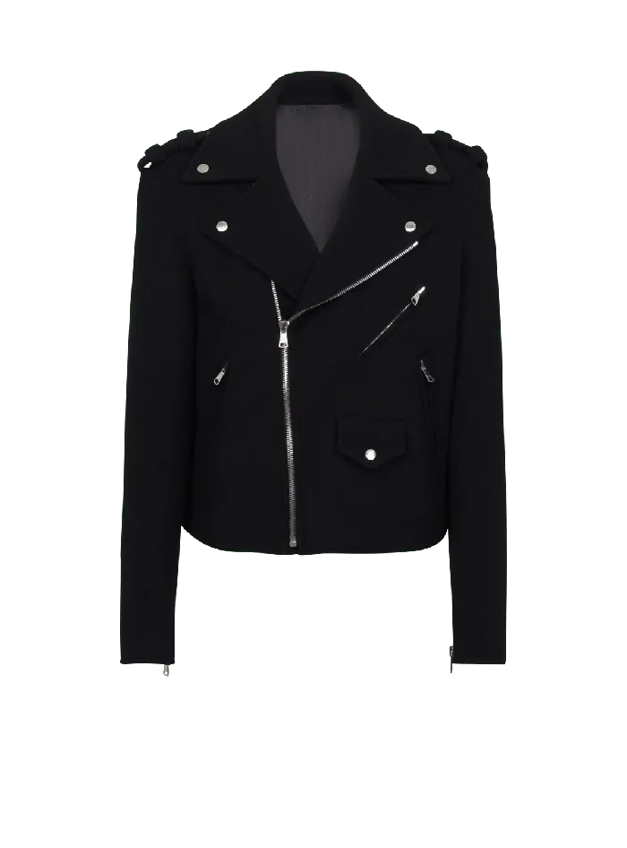 Balmain Outerwear Men Biker Jacket In Felted Wool Black