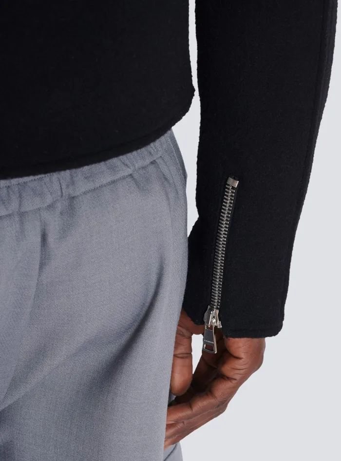 Balmain Outerwear Men Biker Jacket In Felted Wool Black