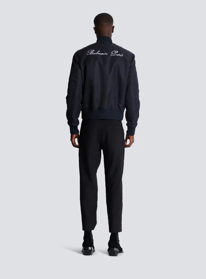Balmain Outerwear Men Bomber Jacket With Embroidery On The Back Navy