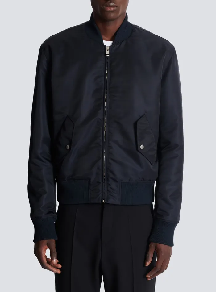 Balmain Outerwear Men Bomber Jacket With Embroidery On The Back Navy