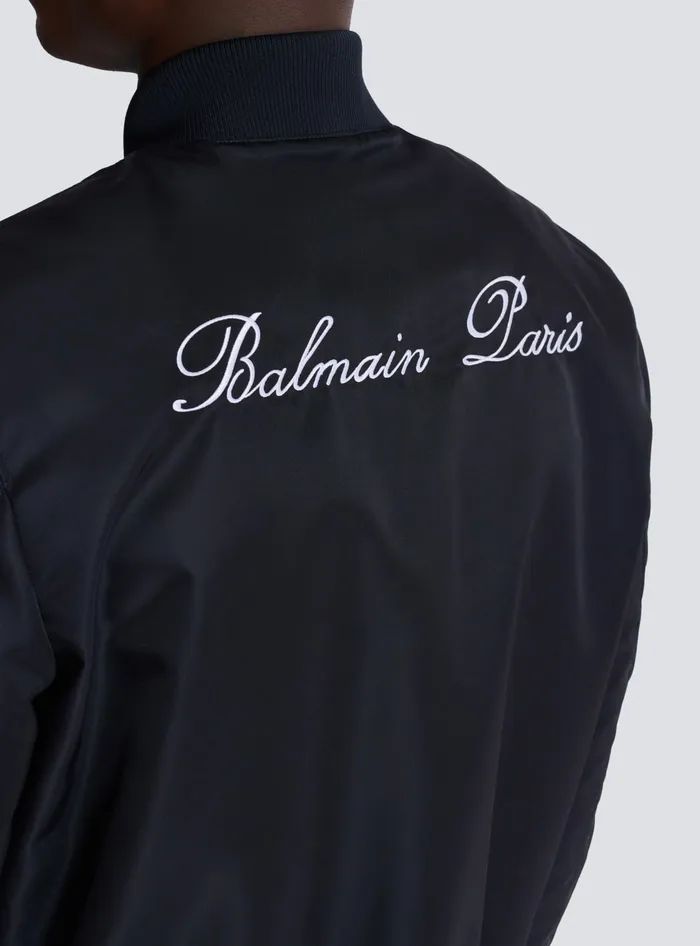 Balmain Outerwear Men Bomber Jacket With Embroidery On The Back Navy