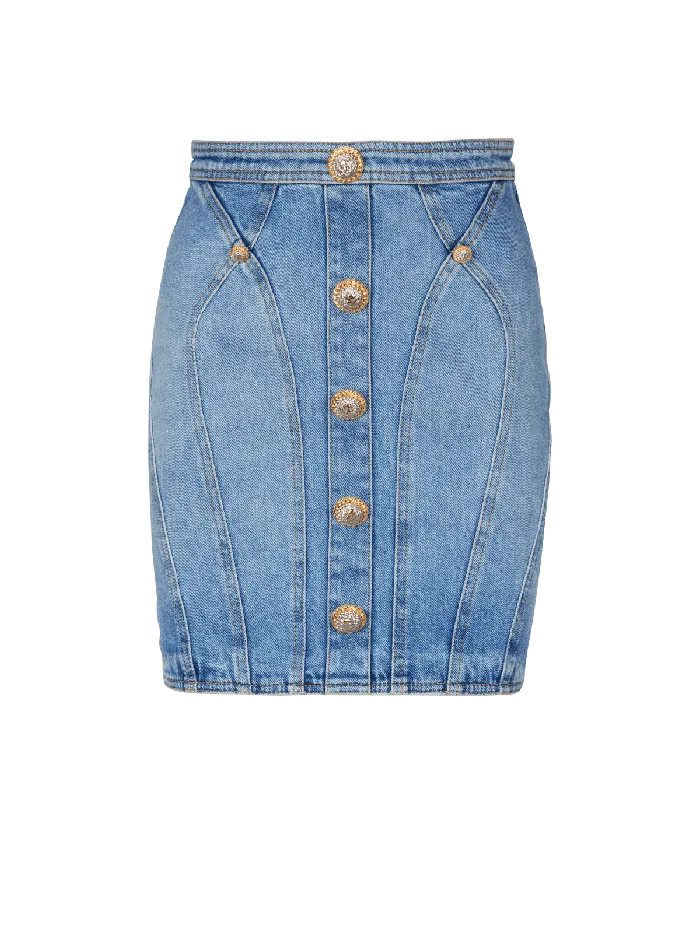 Balmain Skirts Women Buttoned Denim Skirt Blue