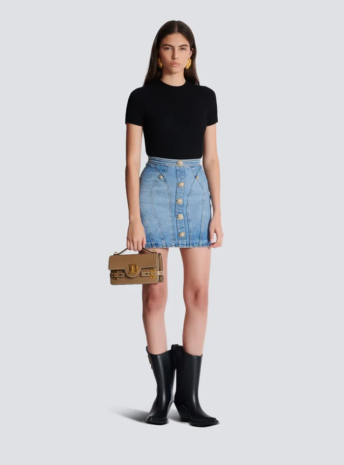 Balmain Skirts Women Buttoned Denim Skirt Blue