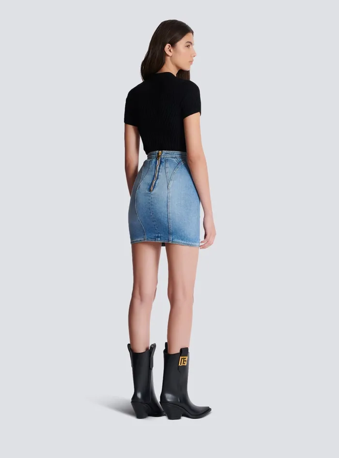 Balmain Skirts Women Buttoned Denim Skirt Blue