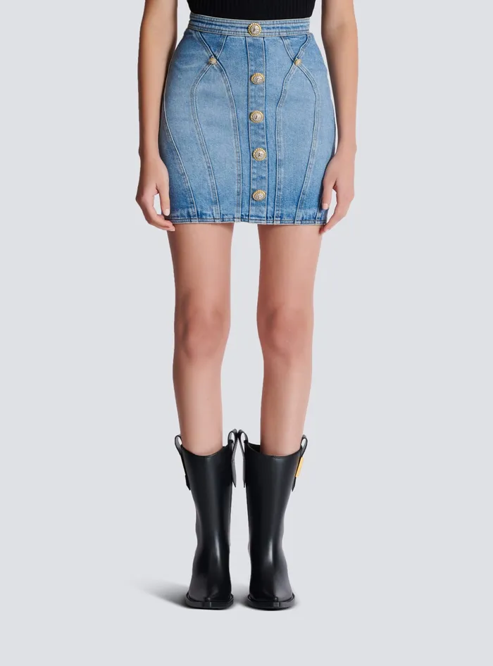 Balmain Skirts Women Buttoned Denim Skirt Blue