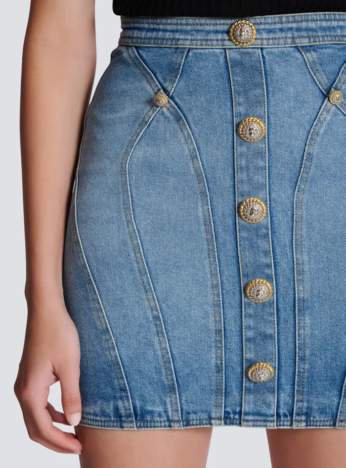 Balmain Skirts Women Buttoned Denim Skirt Blue