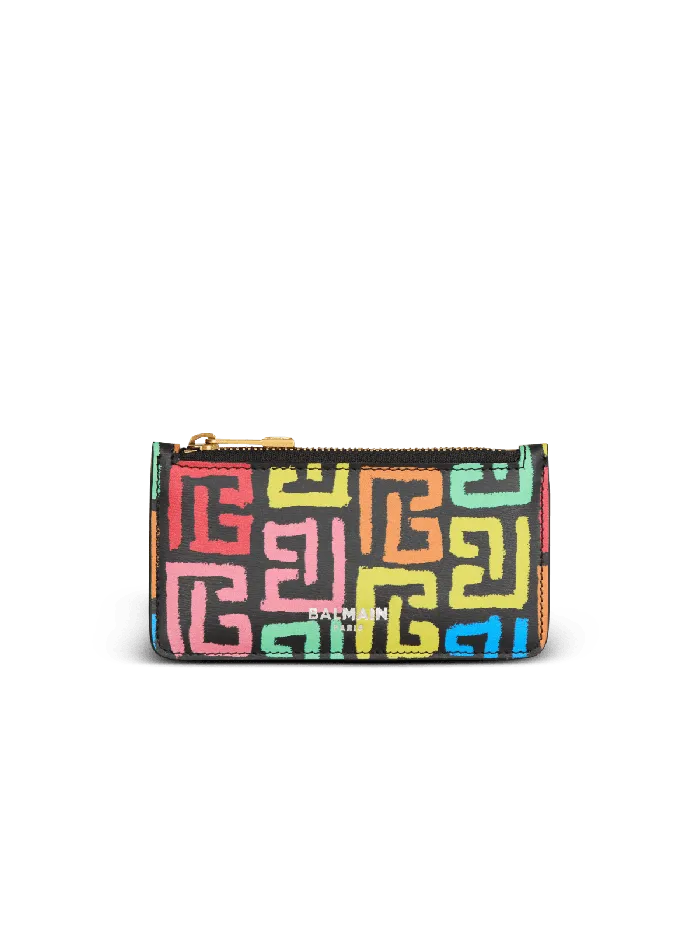 Balmain Small Leather Goods Men Multicoloured PB Labyrinth Calfskin Purse Black