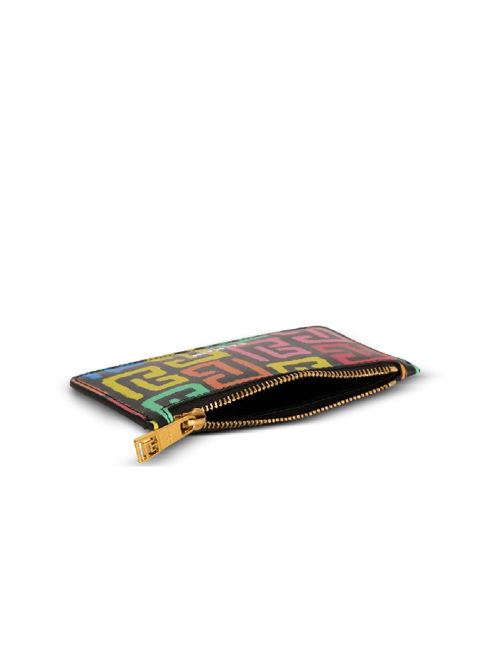 Balmain Small Leather Goods Men Multicoloured PB Labyrinth Calfskin Purse Black