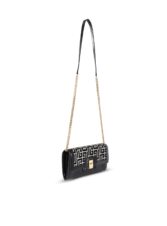 Balmain Small Leather Goods Women Bicolor Jacquard 1945 Wallet With Chain Black
