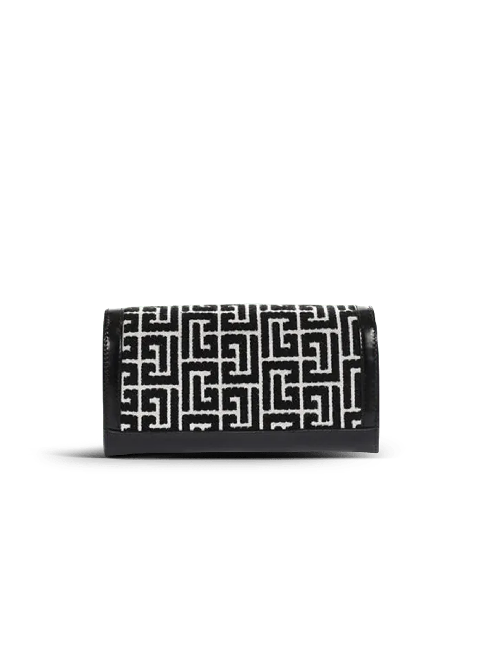 Balmain Small Leather Goods Women Bicolor Jacquard 1945 Wallet With Chain Black