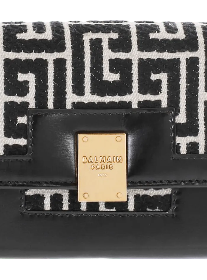 Balmain Small Leather Goods Women Bicolor Jacquard 1945 Wallet With Chain Black