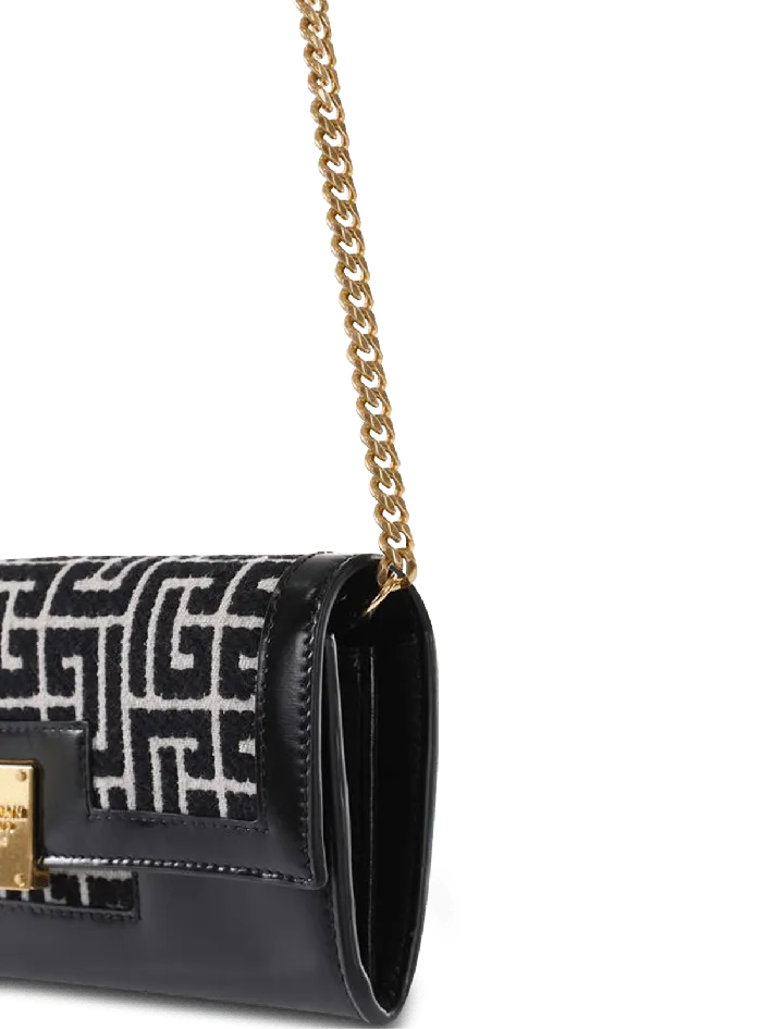 Balmain Small Leather Goods Women Bicolor Jacquard 1945 Wallet With Chain Black