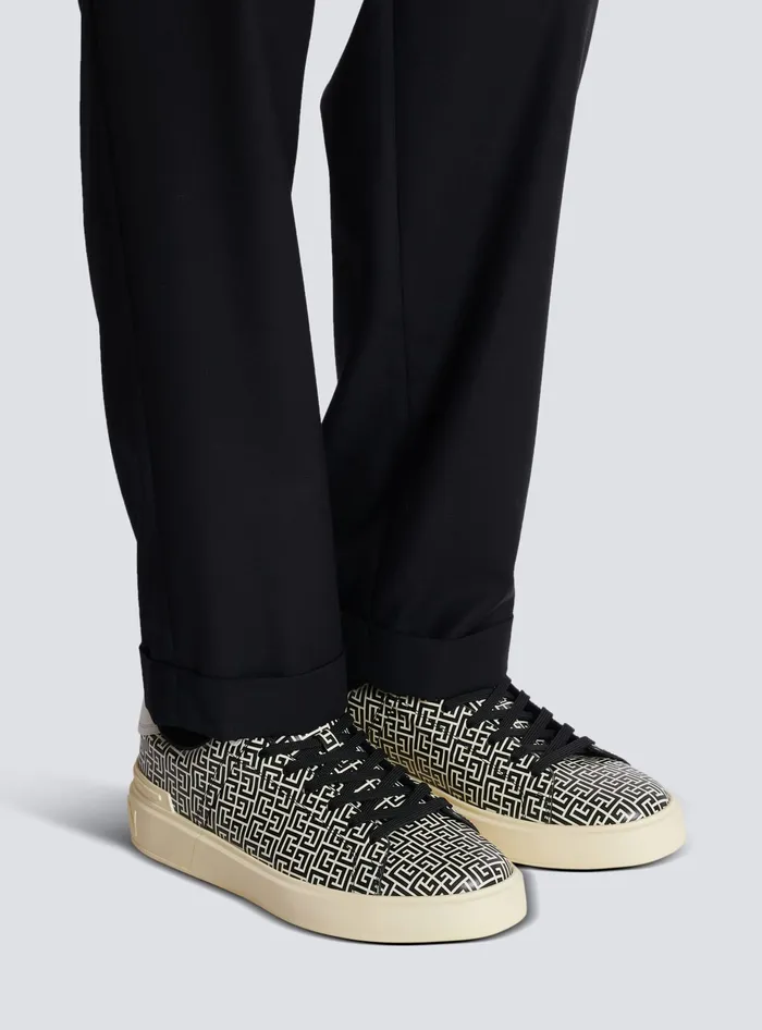 Balmain Sneakers Men BCourt Flip Sneakers In Monogrammed Calfskin Black