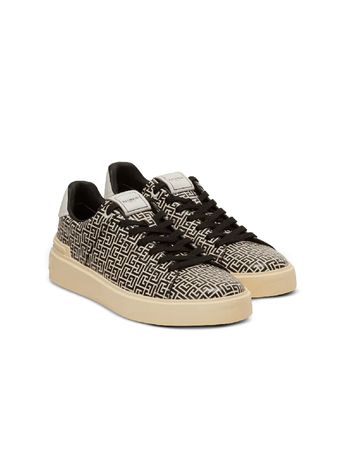 Balmain Sneakers Men BCourt Flip Sneakers In Monogrammed Calfskin Black