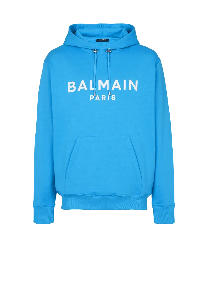 Balmain Sweatshirts Men Printed Paris Hoodie Blue