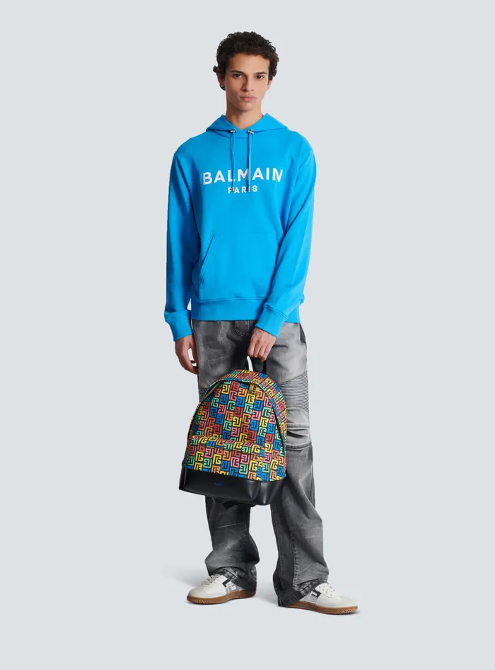 Balmain Sweatshirts Men Printed Paris Hoodie Blue