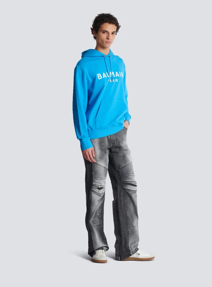 Balmain Sweatshirts Men Printed Paris Hoodie Blue