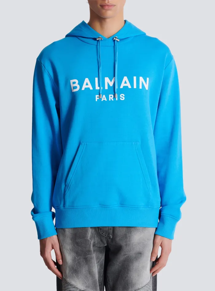 Balmain Sweatshirts Men Printed Paris Hoodie Blue