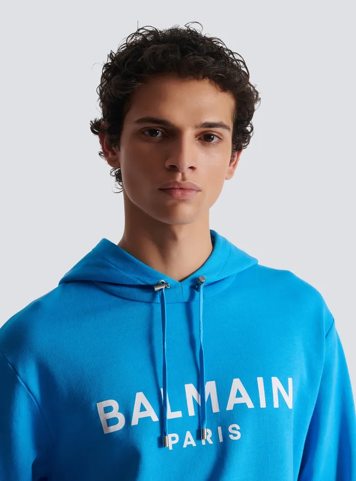 Balmain Sweatshirts Men Printed Paris Hoodie Blue