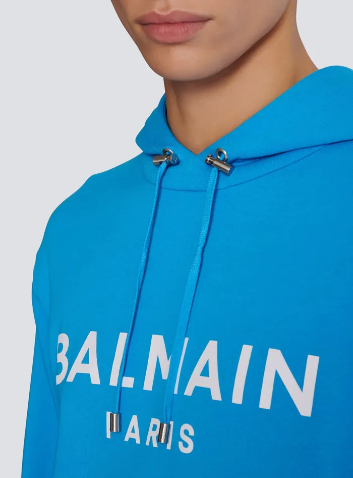 Balmain Sweatshirts Men Printed Paris Hoodie Blue