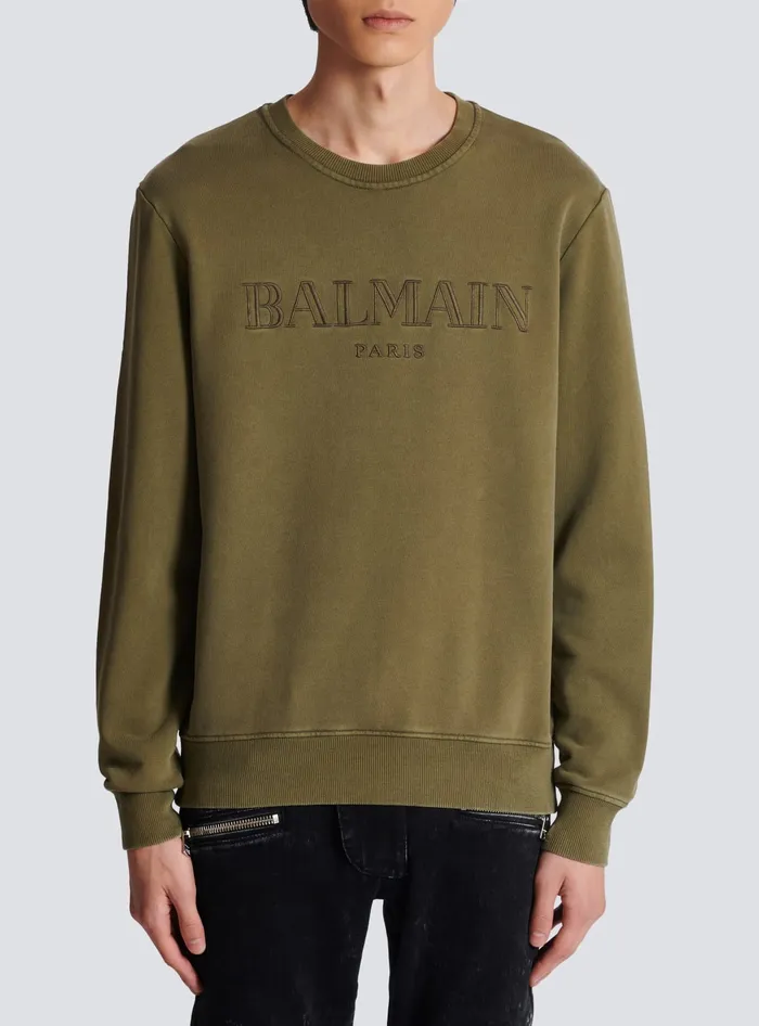 Balmain Sweatshirts Men Vintage Sweatshirt Khaki