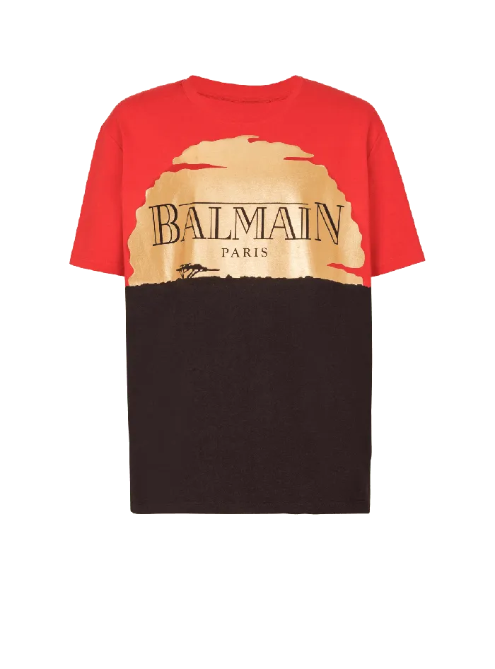 Balmain TShirts Men Disney X The Lion King 8211 Relaxed Tshirt With Sunset Print Red