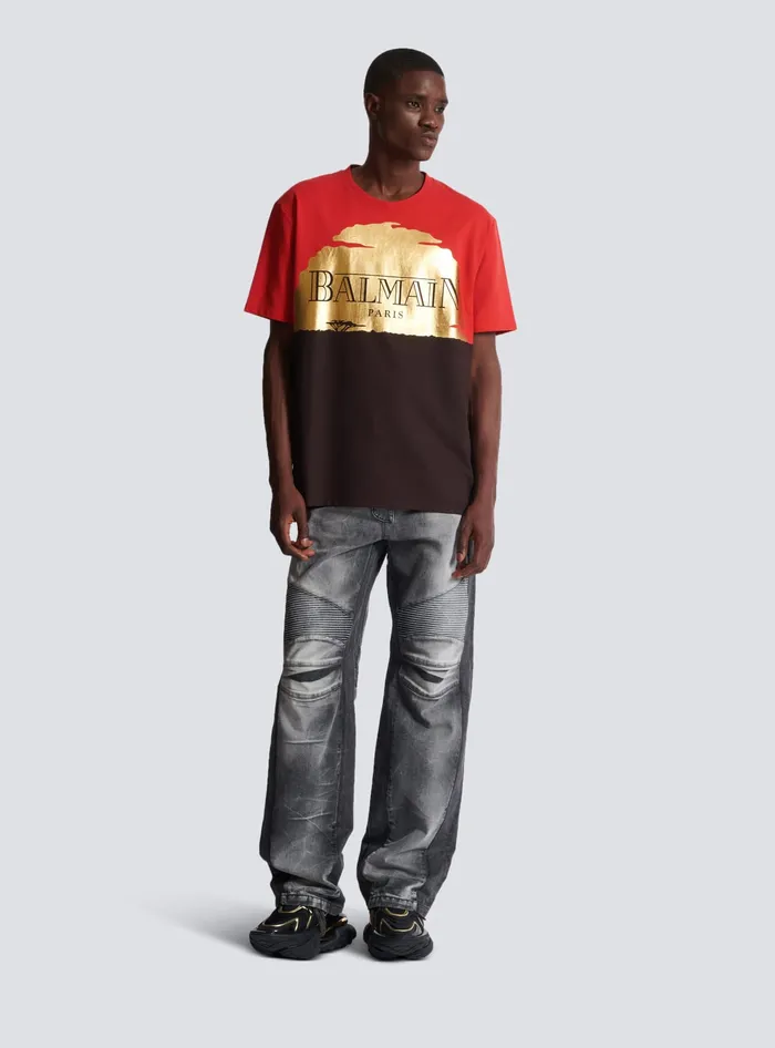 Balmain TShirts Men Disney X The Lion King 8211 Relaxed Tshirt With Sunset Print Red