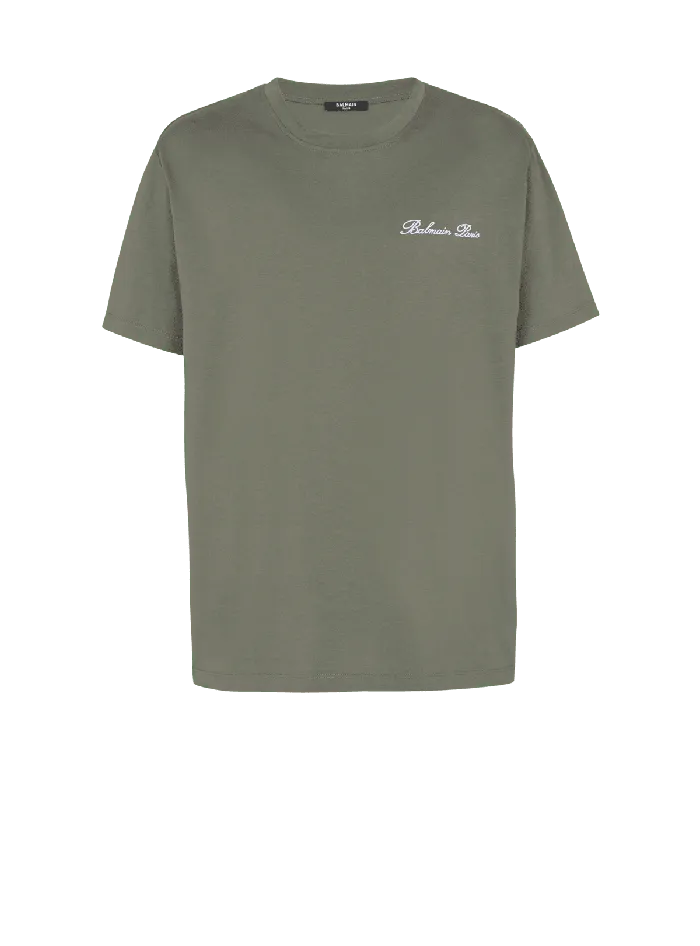 Balmain TShirts Men Loose Tshirt With Signature Embroidery Khaki