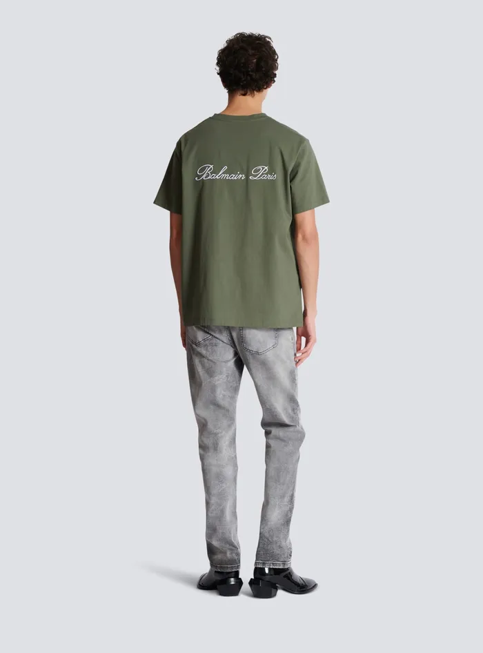 Balmain TShirts Men Loose Tshirt With Signature Embroidery Khaki