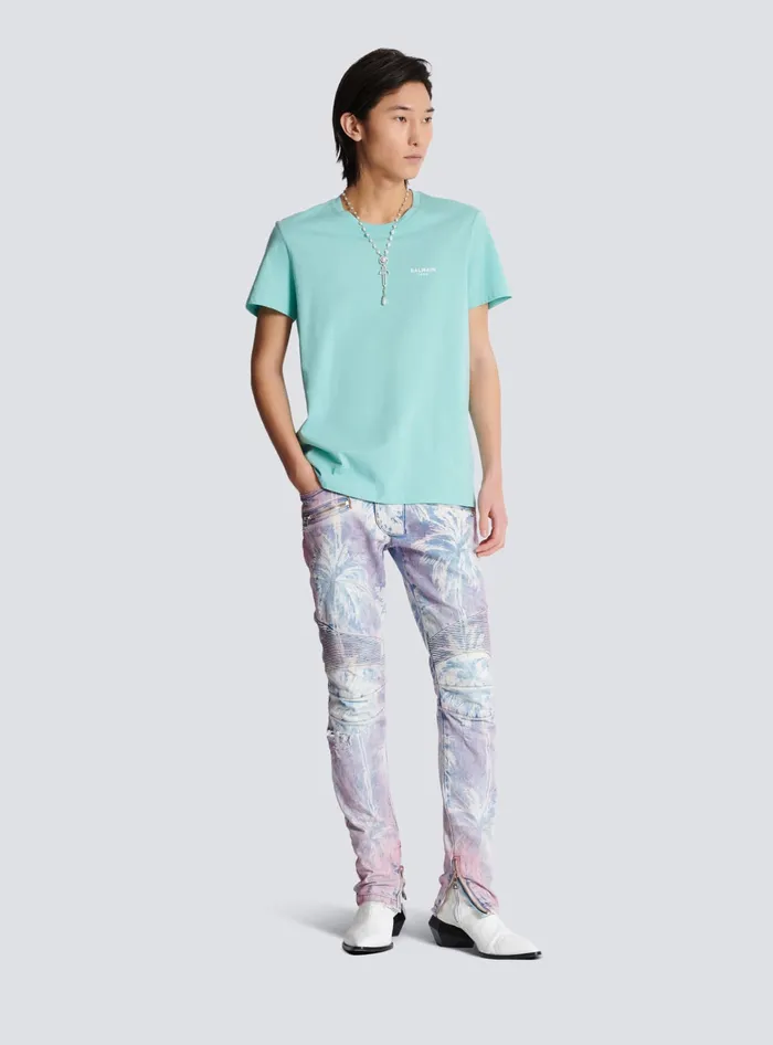 Balmain TShirts Men Paris Flocked Shortsleeved Tshirt Blue