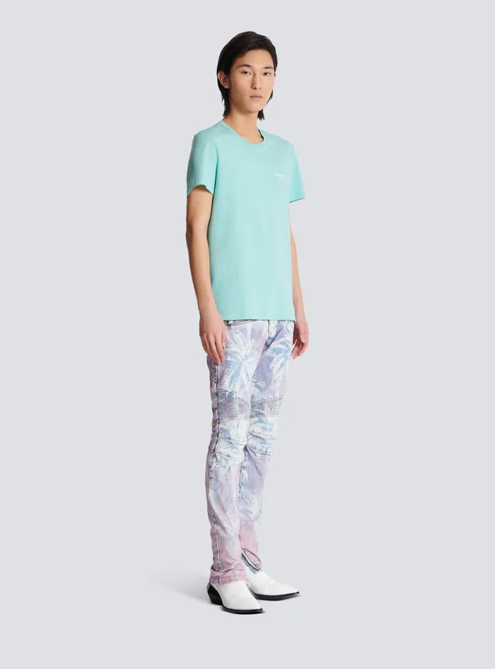 Balmain TShirts Men Paris Flocked Shortsleeved Tshirt Blue