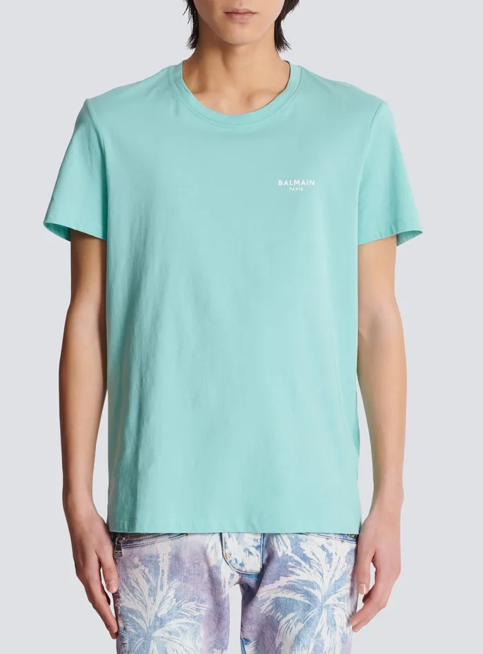 Balmain TShirts Men Paris Flocked Shortsleeved Tshirt Blue