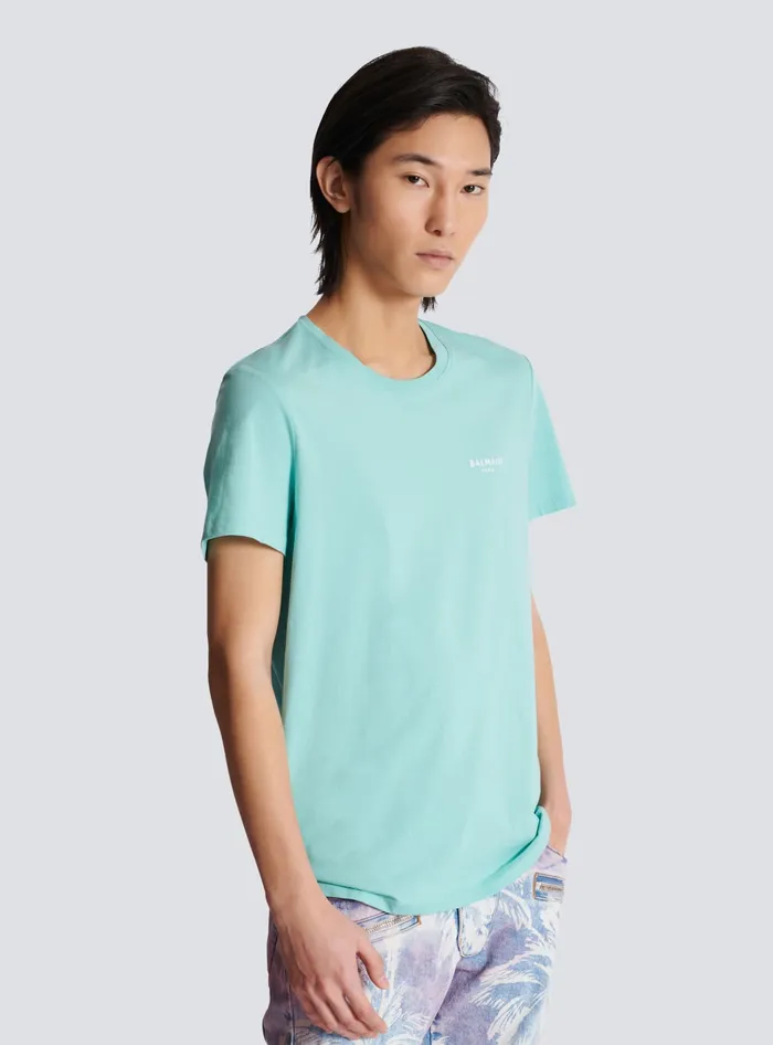 Balmain TShirts Men Paris Flocked Shortsleeved Tshirt Blue